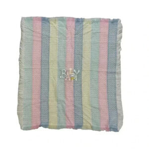 Baby Bear Striped Fringe Pastels Multicolor Swaddle Crib Nursery Blanket 37x34